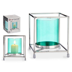 BASE CANDELA CRISTALLO QUAD BLU METALLO ARGEN PICC
