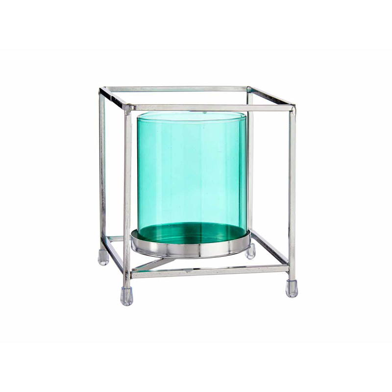 BASE CANDELA CRISTALLO QUAD BLU METALLO ARGEN PICC