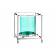 BASE BOUGIE VERRE CARRE BLEU METAL ARGENT PET 