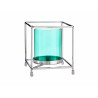 BASE BOUGIE VERRE CARRE BLEU METAL ARGENT PET 