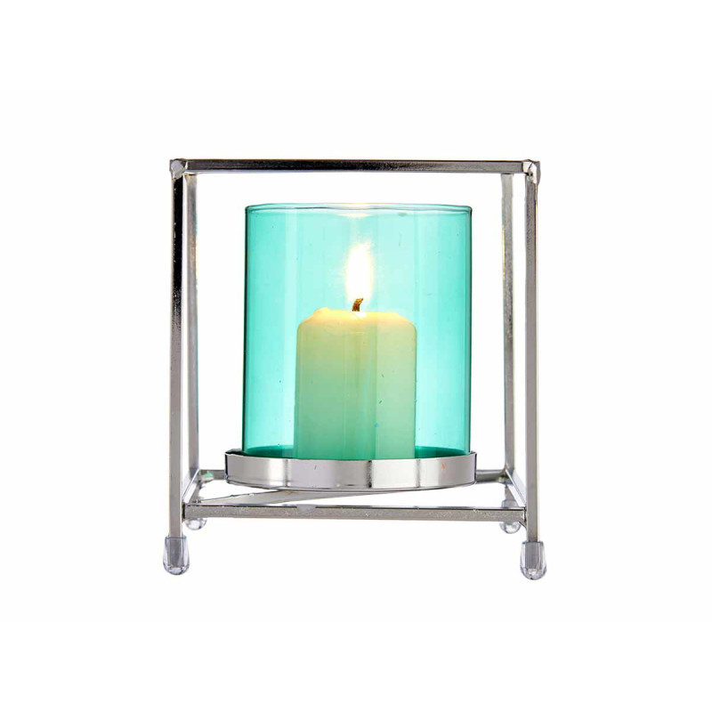 BASE CANDELA CRISTALLO QUAD BLU METALLO ARGEN PICC