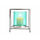 BASE BOUGIE VERRE CARRE BLEU METAL ARGENT PET 