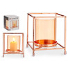 SMALL AMBER GLASS SQUARE COPPER METAL CANDLE BASE 