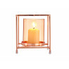 SMALL AMBER GLASS SQUARE COPPER METAL CANDLE BASE 