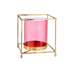 BASE BOUGIE VERRE CARRE ROSE METAL OR GRD 