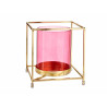 BIG PINK GLASS SQUARE GOLD METAL CANDLE BASE