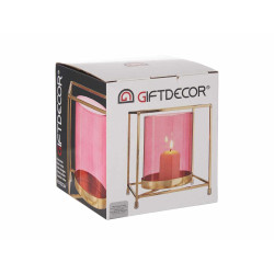 BASE BOUGIE VERRE CARRE ROSE METAL OR GRD 