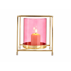 BASE BOUGIE VERRE CARRE ROSE METAL OR GRD 