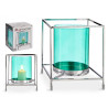 BASE BOUGIE VERRE CARRE BLEU METAL ARGENT GRD 