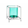 BASE BOUGIE VERRE CARRE BLEU METAL ARGENT GRD 