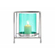 BASE BOUGIE VERRE CARRE BLEU METAL ARGENT GRD 