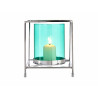 BASE BOUGIE VERRE CARRE BLEU METAL ARGENT GRD 