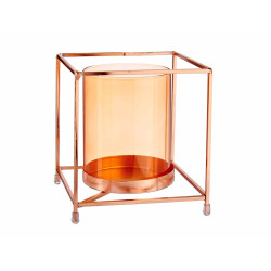 BASE BOUGIE VERRE CARRE AMBRE METAL CUIVRE GRD 