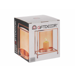 BASE BOUGIE VERRE CARRE AMBRE METAL CUIVRE GRD 