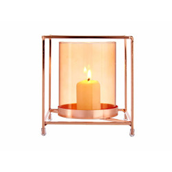 BASE BOUGIE VERRE CARRE AMBRE METAL CUIVRE GRD 