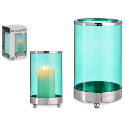 BASE CANDELA CRISTALLO CILIND BLU METALLO ARG PICC