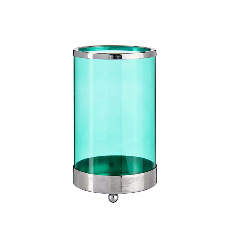 BASE CANDELA CRISTALLO CILIND BLU METALLO ARG PICC