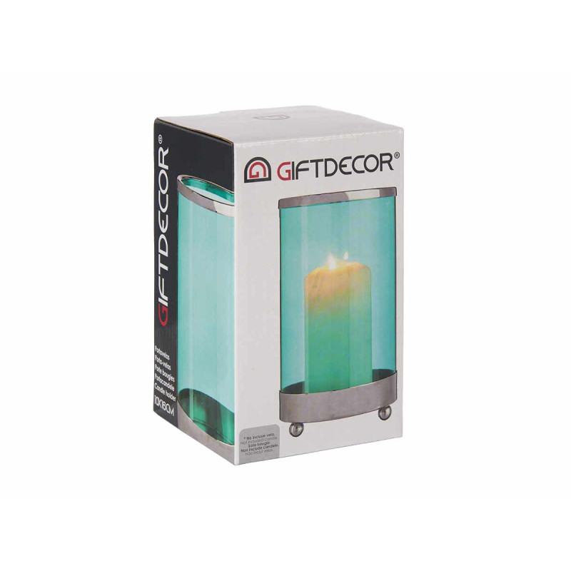 BASE CANDELA CRISTALLO CILIND BLU METALLO ARG PICC