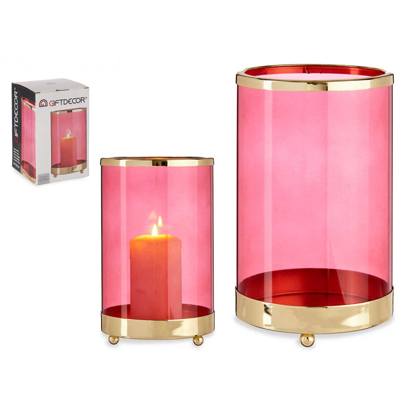 BASE BOUGIE VERRE CYLIND ROSE METAL OR GRD