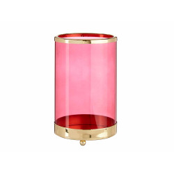 BASE BOUGIE VERRE CYLIND ROSE METAL OR GRD