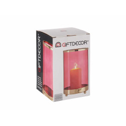 BASE BOUGIE VERRE CYLIND ROSE METAL OR GRD