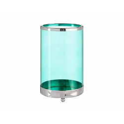 BASE BOUGIE VERRE CYLIND BLEU METAL ARGENT GRD