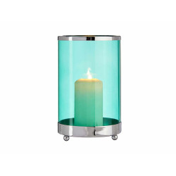 BASE VELA CRISTAL CILIND AZUL METAL PLATA GRD