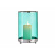 BASE BOUGIE VERRE CYLIND BLEU METAL ARGENT GRD