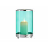 BASE BOUGIE VERRE CYLIND BLEU METAL ARGENT GRD