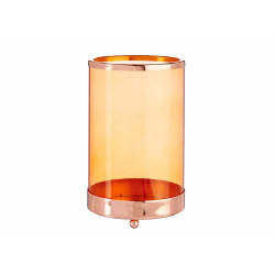 BASE BOUGIE VERRE CYLIND AMBRE METAL CUIVRE GRD