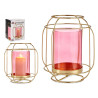 BASE BOUGIE VERRE LANTERNE ROSE METAL OR 