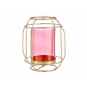 BASE VELA VIDRO LANTERNA ROSA METAL ORO