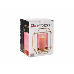 BASE VELA CRISTAL FAROL ROSA METAL ORO