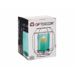 BASE CANDELA CRISTALLO LUCE BLU METAL ARGENTO
