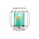 BASE BOUGIE VERRE LANTERNE BLEU METAL ARGENT