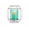 BASE VELA VIDRO LANTERNA AZUL METAL PRATEADO 