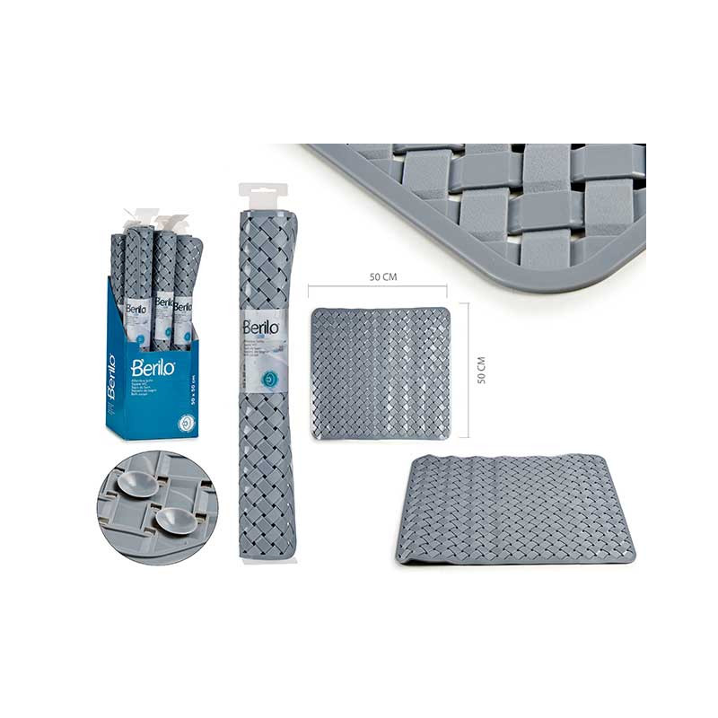 SQUARE PLAITED CARPET PVC 50X50CM GREY 