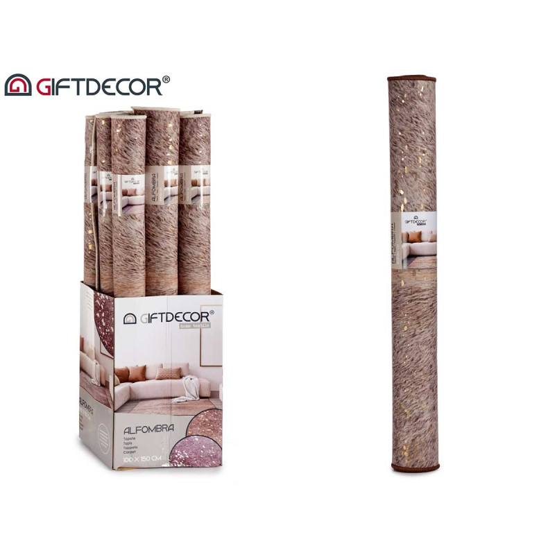 ALFOMBRA MARRON 100X150CM CON MANCHAS DORADAS
