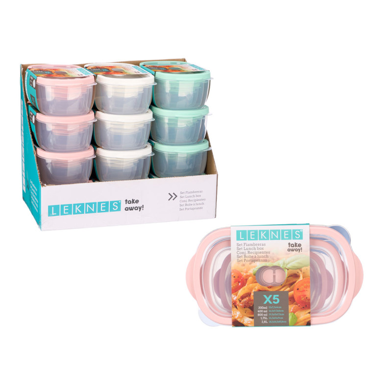 SET5 LUNCHBOX MIXED 3COL 200 400 800 1750 2800ML