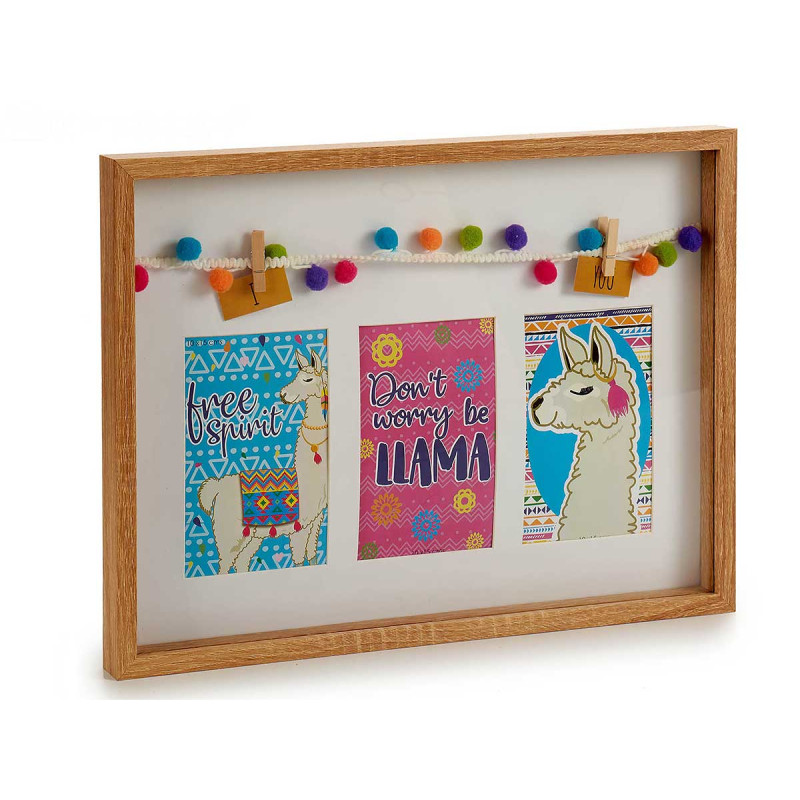 WOODEN PHOTO FRAME MULTIPLE POMPON RECT