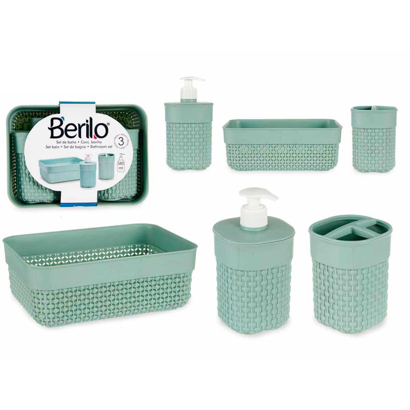 SET 3 PCS BAIN VERT MENTHE PLASTIQUE