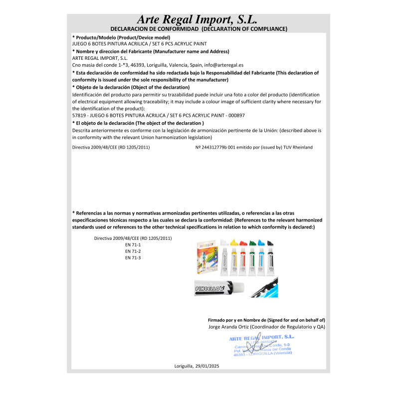 JUEGO 6 BOTES PINTURA ACRILICA