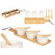 SET 3 WHITE CERAMIC BOWL SPOON AND BAMBOO TRAY