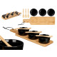 SET 3 BLACK CERAMIC BOWL SPOON AND BAMBOO TRAY
