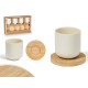 SET4 COFFEE GLASSES WHITE CERAMIC BAMBOO COASTERS