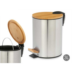 CAIXOTE DO LIXO AÇO 3L COM TAMPA DE BAMBU