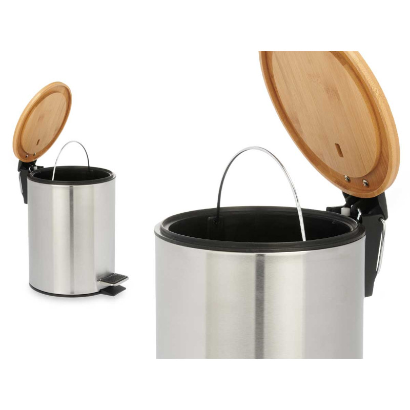 POUBELLE EN ACIER 3L AVEC COUVERCLE EN BAMBOU