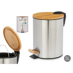 POUBELLE EN ACIER 5L AVEC COUVERCLE EN BAMBOU