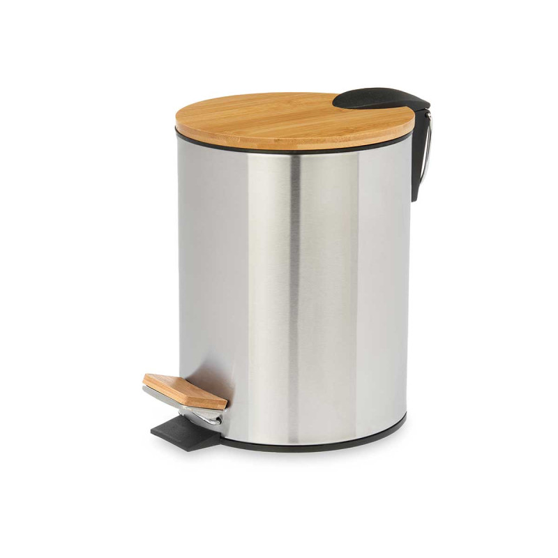 CAIXOTE DO LIXO AÇO 5L COM TAMPA DE BAMBU