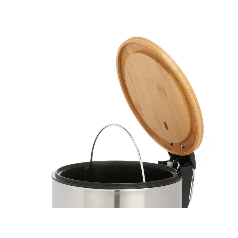 CAIXOTE DO LIXO AÇO 5L COM TAMPA DE BAMBU